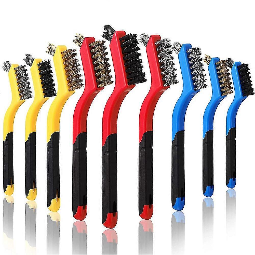 Set di spazzole in nylon in ottone con setole in acciaio inossidabile in ottone con impugnatura curva, per rimozione della ruggine