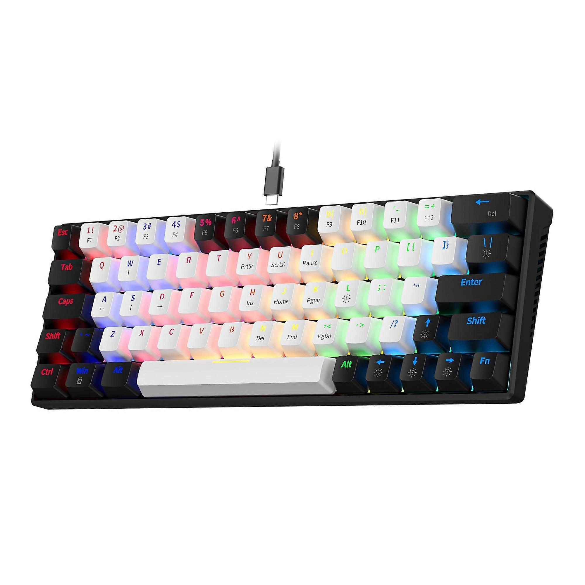 KA6406 Keyboard RGB USB Mechanical Gaming Keyboard 64 Keys Wired Detachable Cable Portable Gamer Keyboard Red Switch Keycaps