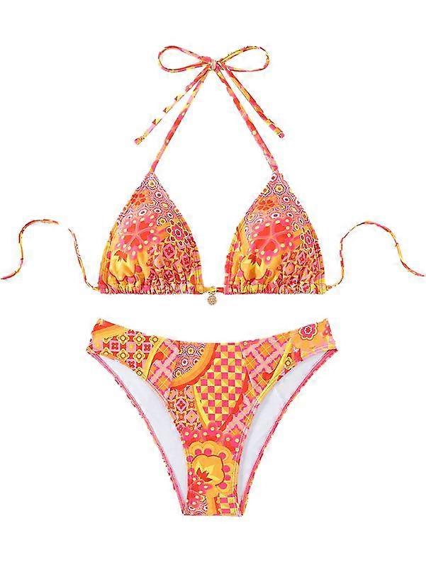 Women's Bikini Sets Two Piece Swimsuits Floral Print Sexy Triangle Halter Bikinis