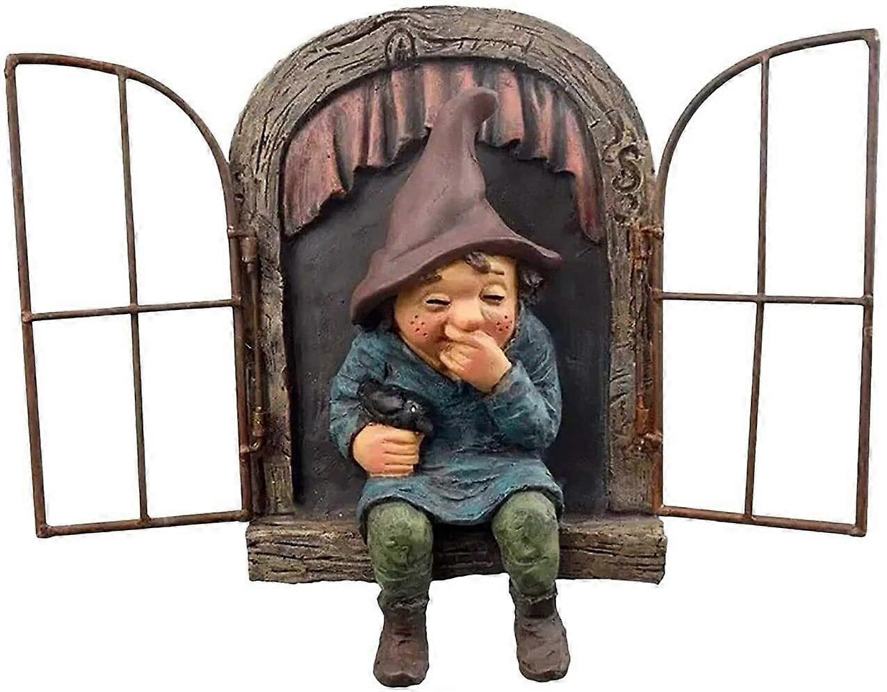 Garden Gnome Statue Elf Out The Door Tree Hugger 15cm