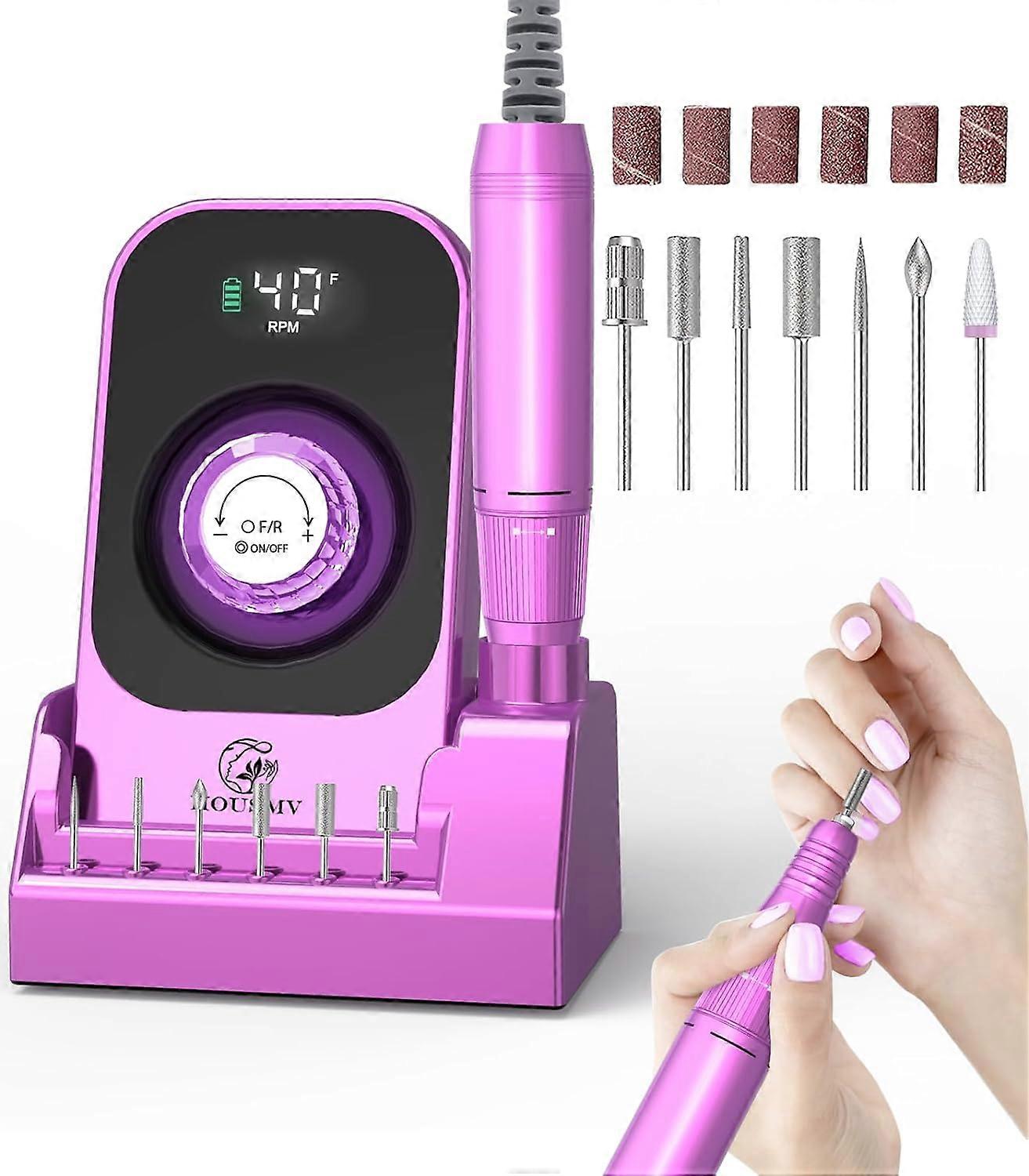 table Nail Drill Electric File: 40000RPM Professional Rechargeable Nail E File Machine, Cordless Nail Drill with Bits & Base for Acrylic Nails Remove