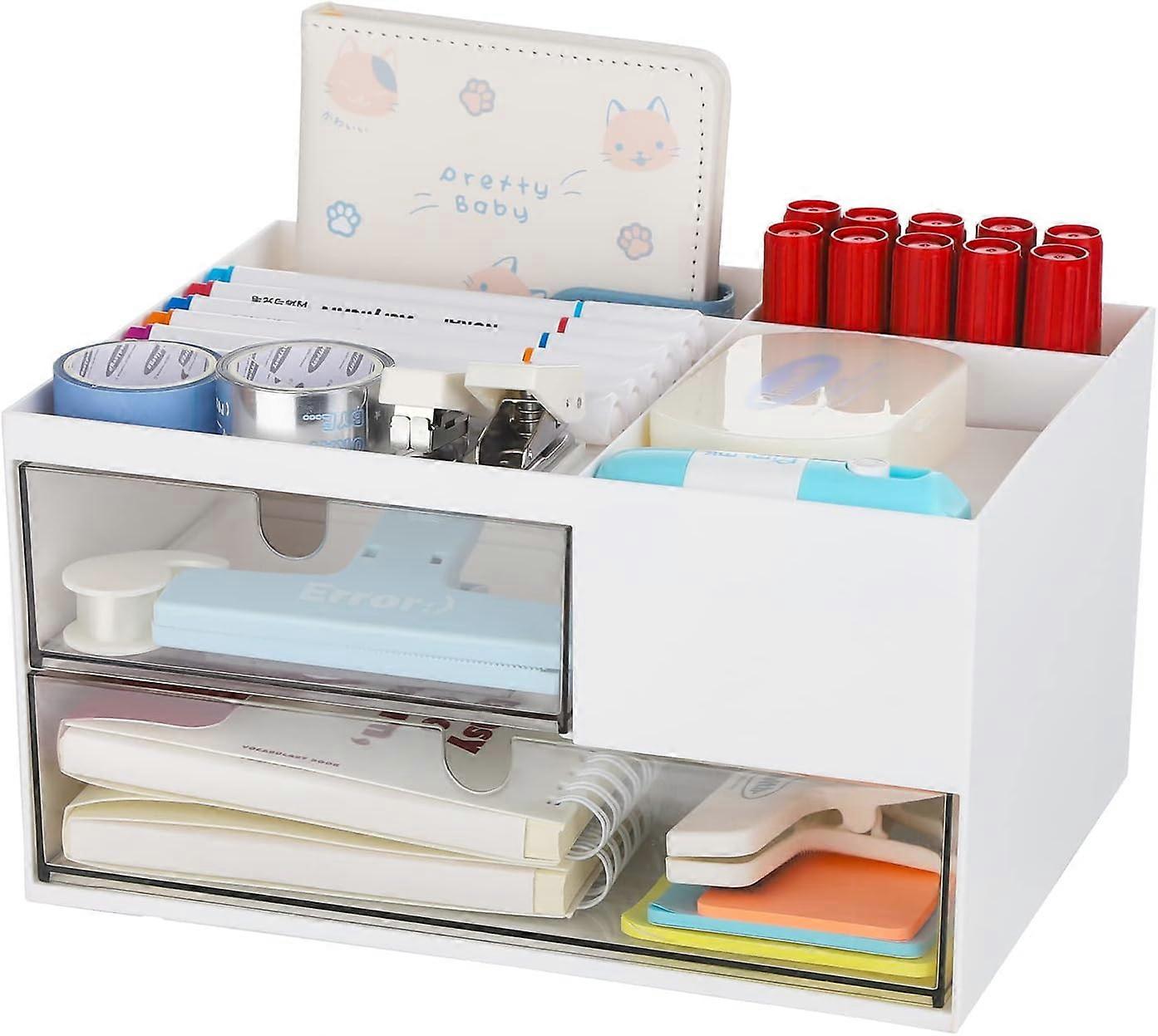 منظمات مكتب FIYN Pink Kawaii مع أدراج ، منظم مكتب لطيف للأطفال مع 2 درج ، 10 مقصورات ، محطة بلاستيكية بيضاء 9 بوصة * 6.7 بوصة * 4.9 بوصة