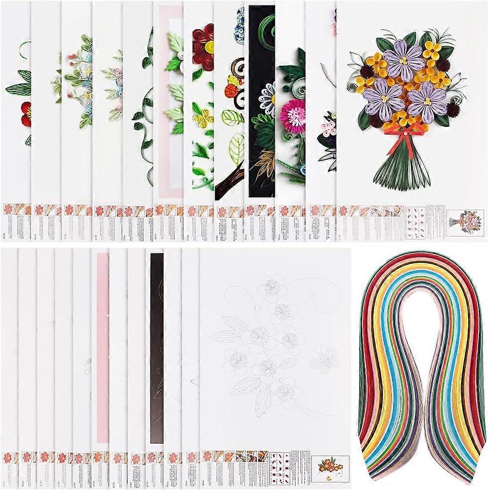12 Pcs Quilling Paper Stencils with 36 Colors 360 Strips Flower/Bird Pattern Cardboard DIY Paper Quilling Tools Drawing Handcraft Tool