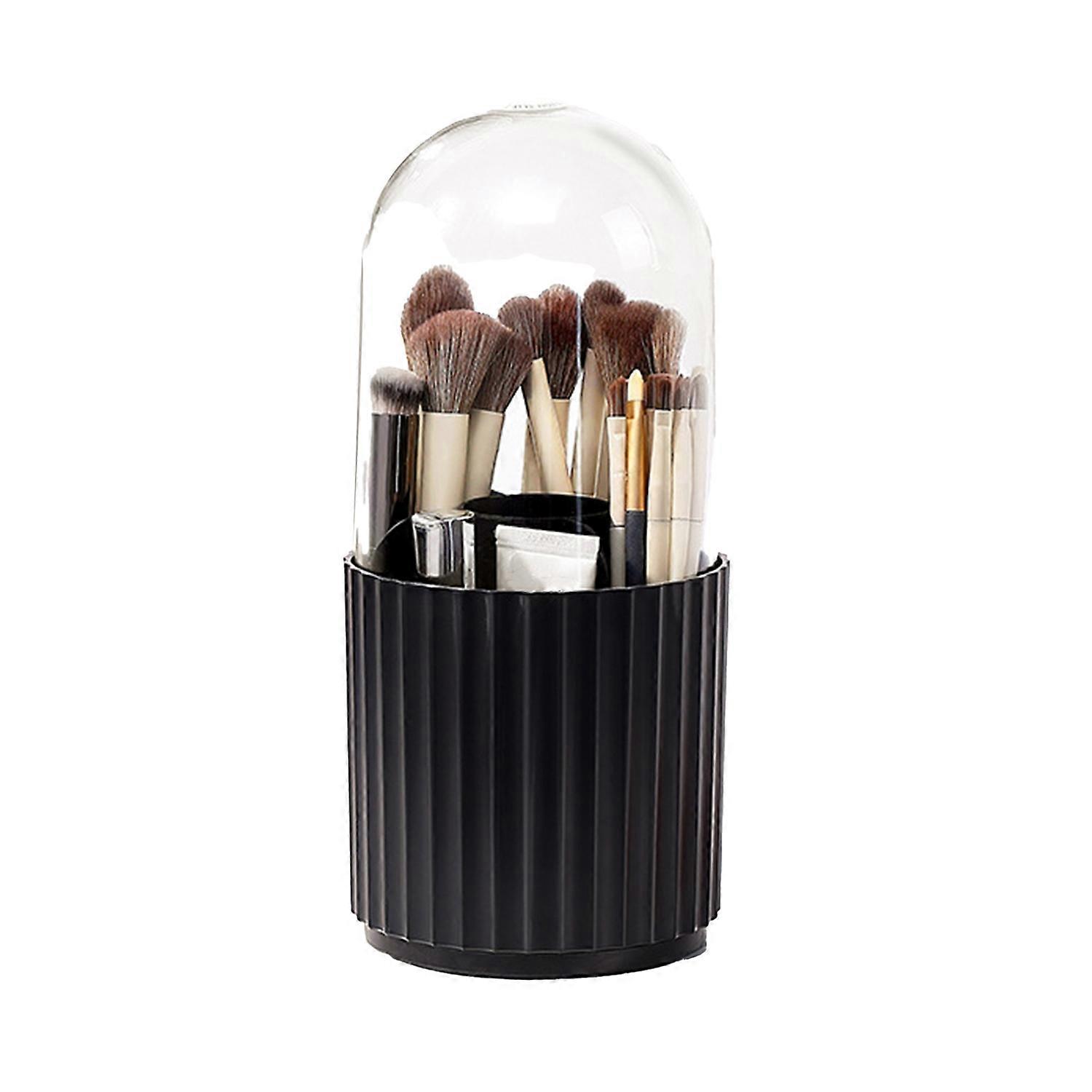 Makeup Brush Holder Transparent Dustproof Large Capacity Multi-compartment with Lid 360-degree