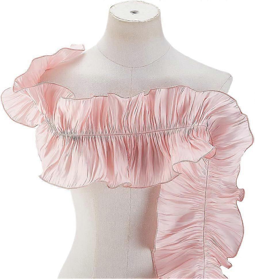 5 Yards Double Ruffle Ribbon Trim Pink Fabric Trim Pleated Lace Fabric Fringe Elastic Ruffle Trim Retro Tulle Fabric Trim 6-1/4 inch Wide for Applique