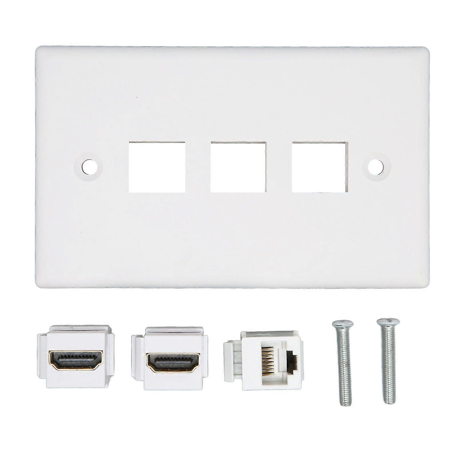 2 Port 4K HD Multimedia Interface Ethernet Wall Plate Soldering Free 1 Port Cat6 Keystone Wall Plate for HDTV Projector