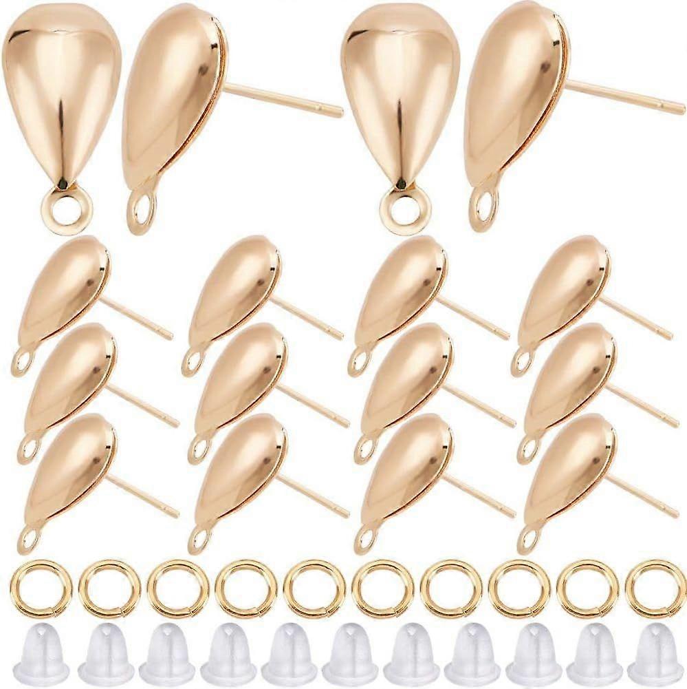 1 Box 60Pcs 18K Gold Plated Brass Teardrop Earrings Studs Earring Posts Stud Earring Findings Stud Earrings Components with Horizontal Loops Ear Nuts 