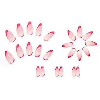 Almond Fake Nail Diy Bicolor Rose Red Reusable Nail Durable Use