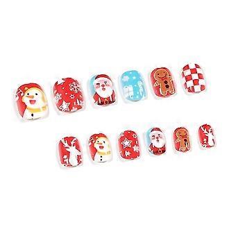 Boże Narodzenie Kid Press On Nail Krótki okrągły zestaw do manicure z twardymi paznokciami Solidny materiał 344