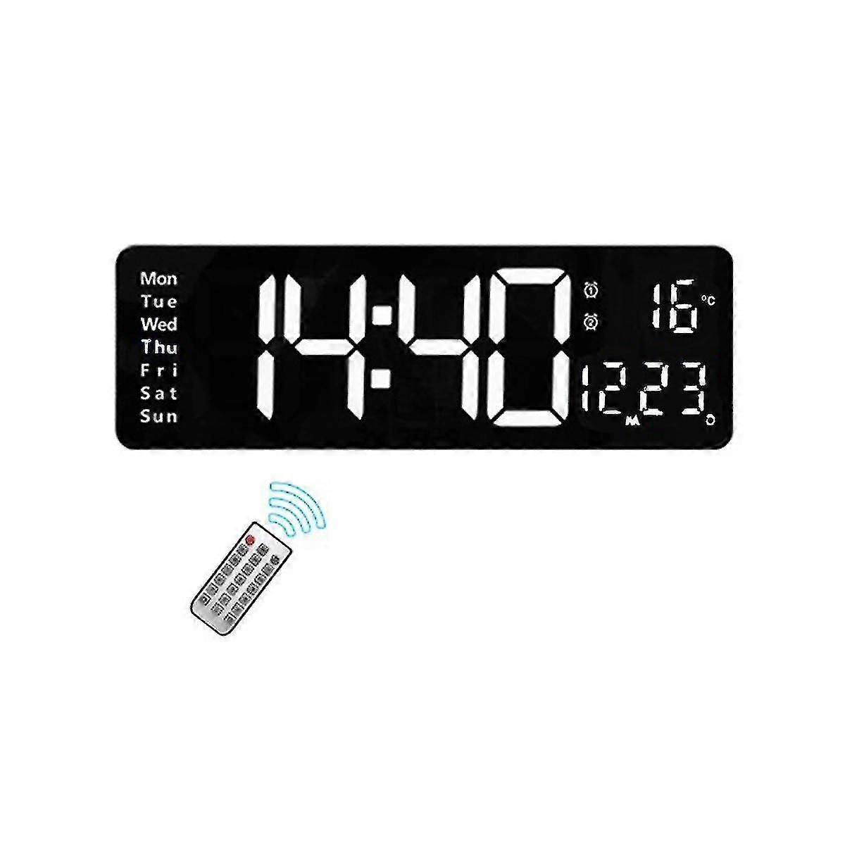 16inch Led Digital Wall Clock- Alarm Clock/temp/date/week/timer Remote Adjustable For Home/gym/office-white Lights