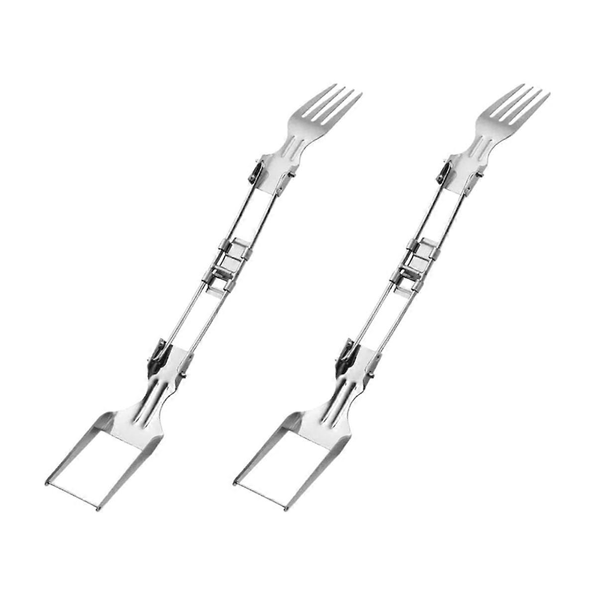 2pcs Stainless Steel Fruit Cutter, Foldable Watermelon Fork Slicer Tool, Dual Foldable Fruit Forks