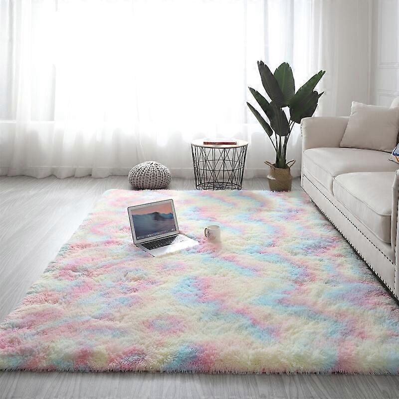 Tapis Salon Shaggy 160 x 230 cm - Descente de lit Tapis Poils Longs pour Salon Chambre Canapé (Rainbow)