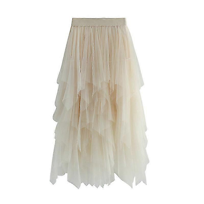 Fusta din tul asimetric plisata elastica cu talie inalta stratificata Tutu Fusta Casual Cocktail Party A-line Mesh Midi Fusta