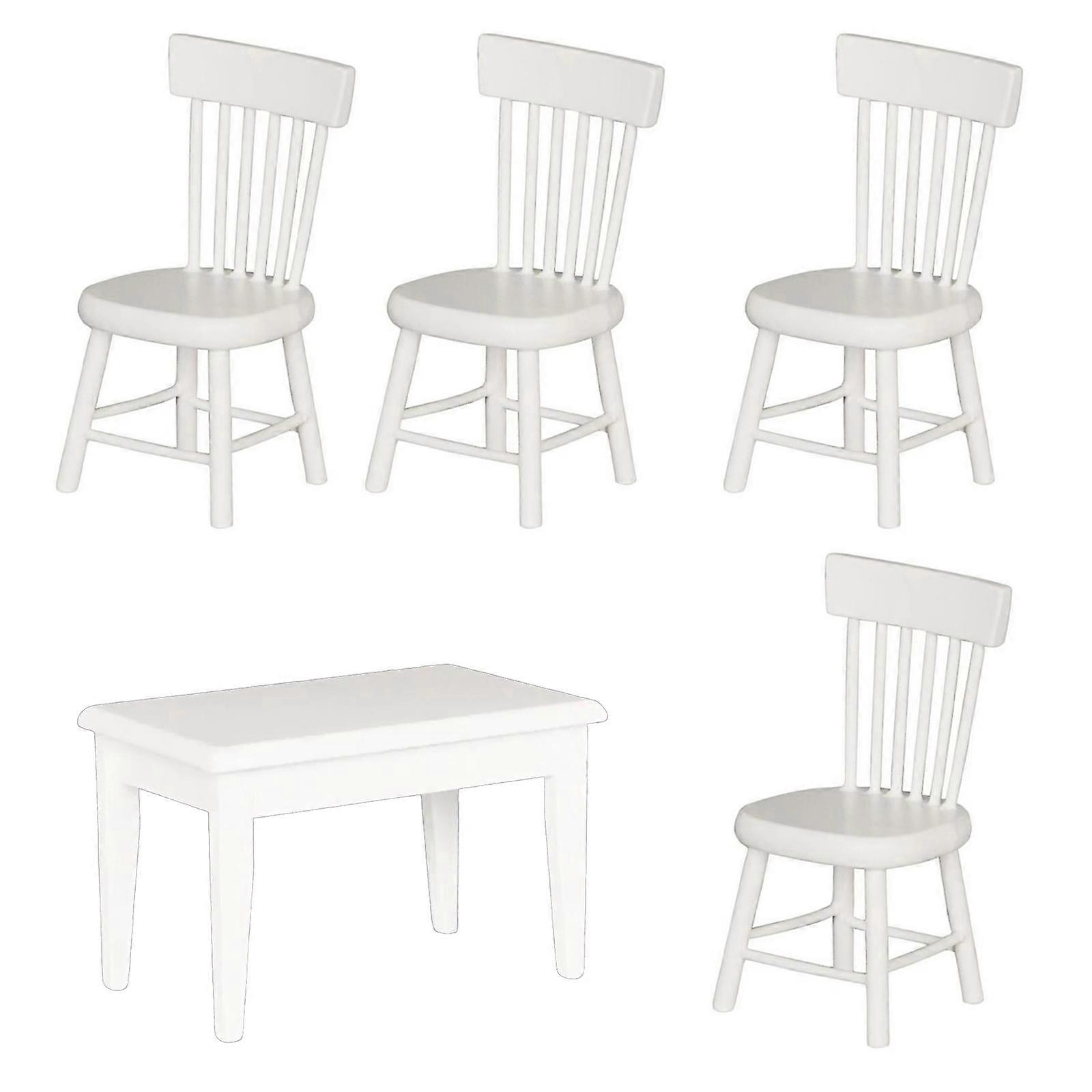 Charm Kleine Puppenhäuser Möbel Set Robustes Holz Esszimmer Ensembles Wohnaccessoire Tragbar für Modellhäuser im Maßstab 1:12 Weiß