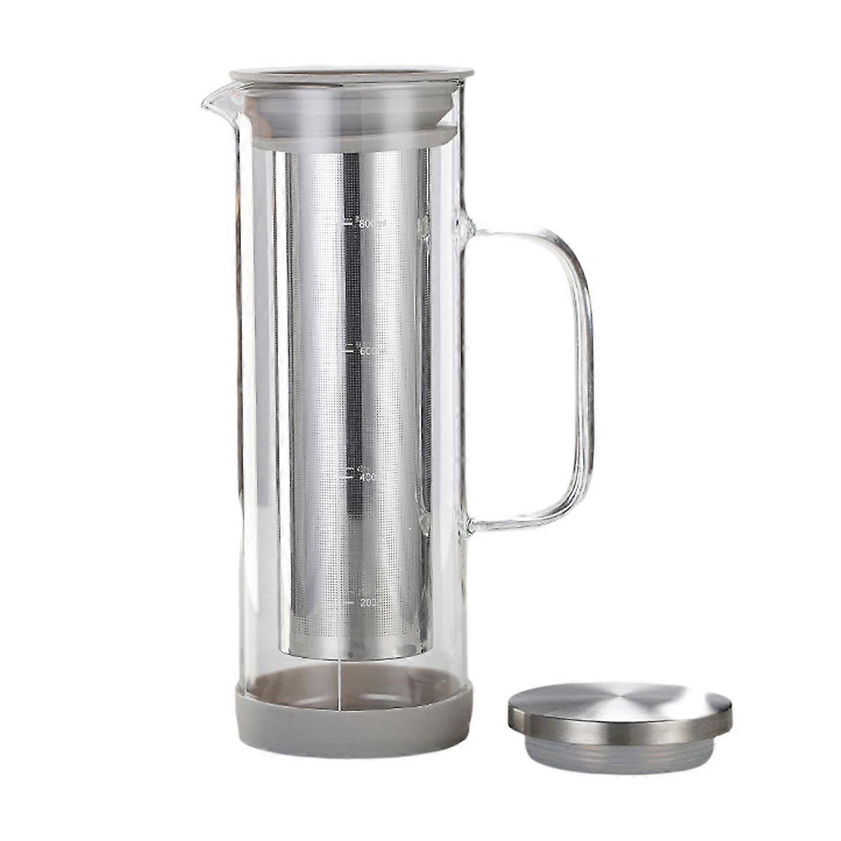 Cold Brew Coffee Maker Glass & Stainless Steel Iced Coffee Pitcher with Handle and Double Layer Fine Mesh Filter
