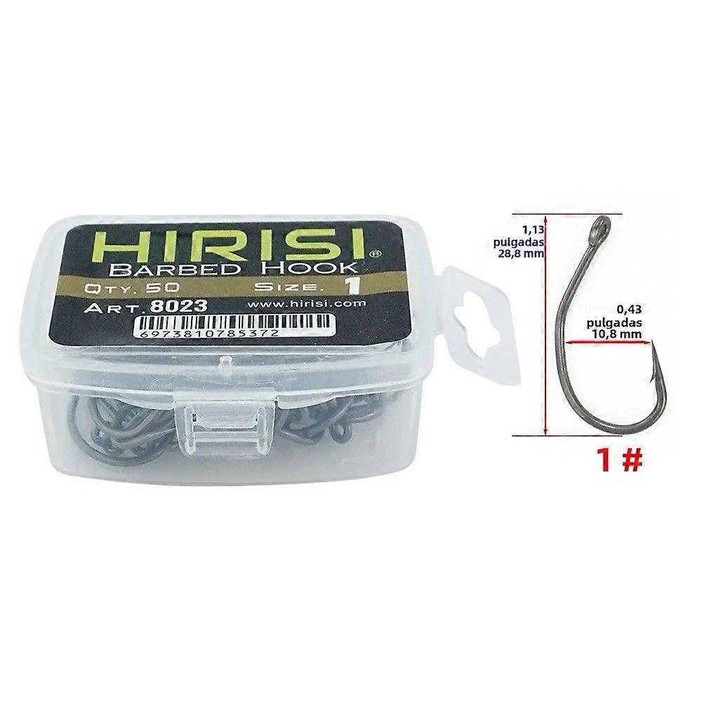 Hirisi 50pcs High Carbon Stainless Steel Barbados Hooks With PTFE Coating Fishing Hooks Fishing Accessories 8023