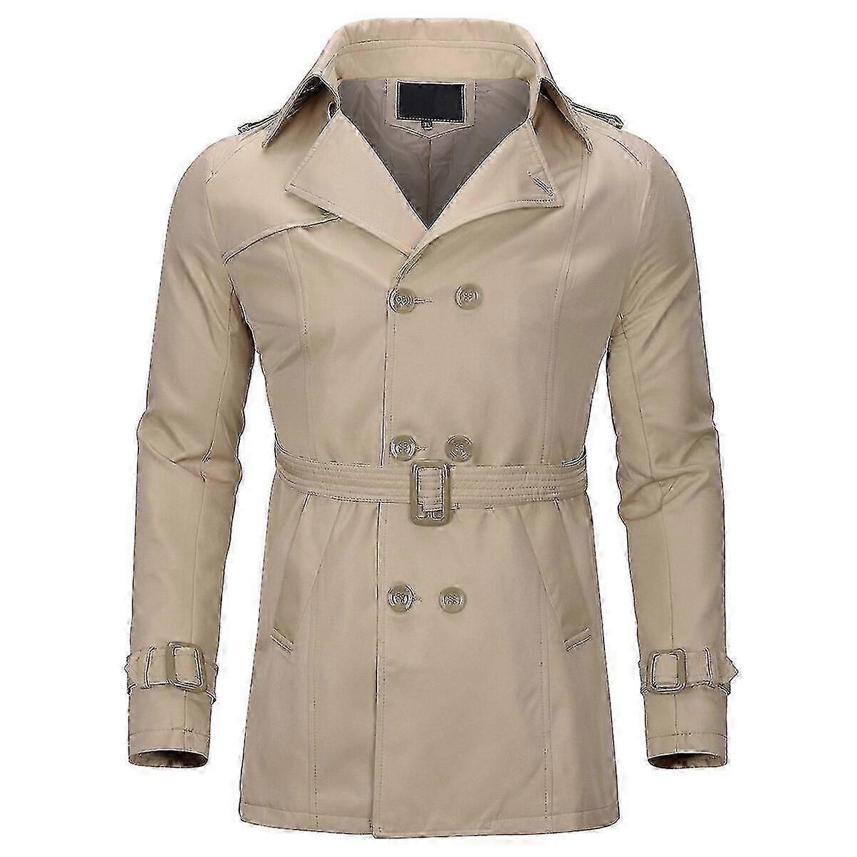 Allthemen Mens Double-Breasted Solid Lapel Trench Coat