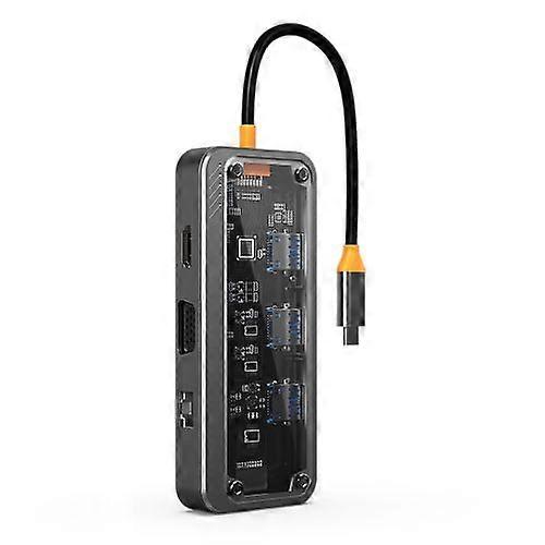 ZRUXE HB-032 10 in 1 Type-C to PD+USB3.0+2xUSB2.0+HDMI+VGA+RJ45+1xSD/TF+Audio 3.5 HUB Docking Station