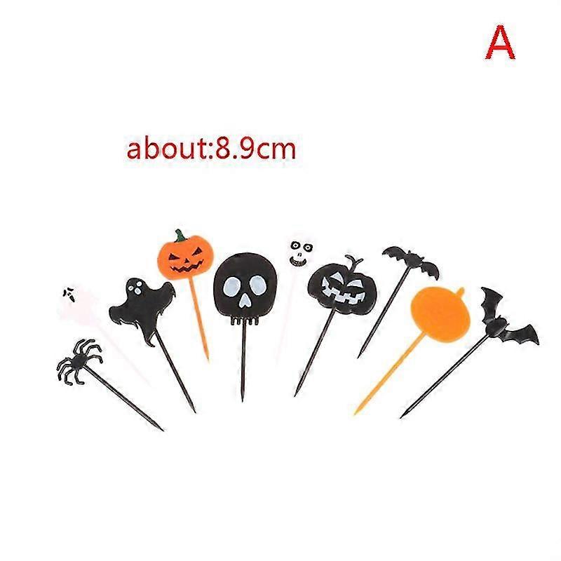 10pcs Halloween Cupcake Decorating Toothpicks Plastic Party Cartoon Fruit Fork