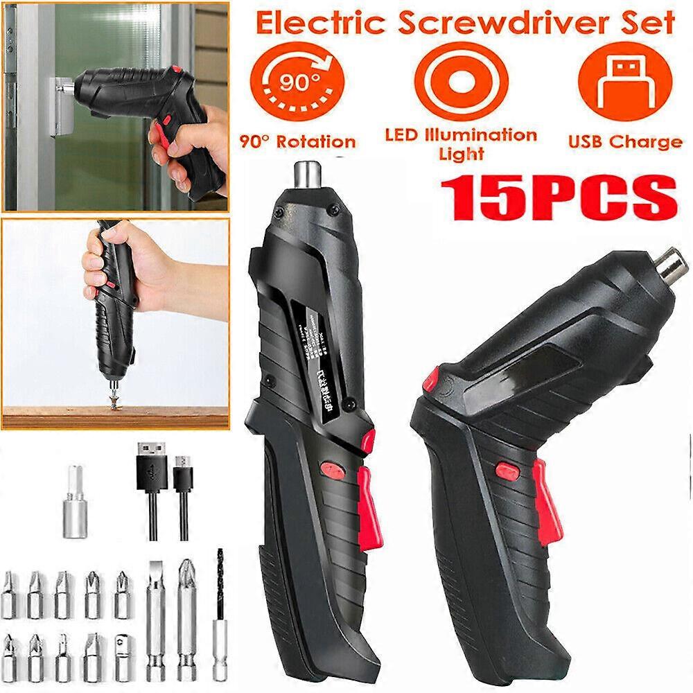 15PCS Set Cordless Drill Electric Screwdriver Drill Driver Bits Rechargeable Kit