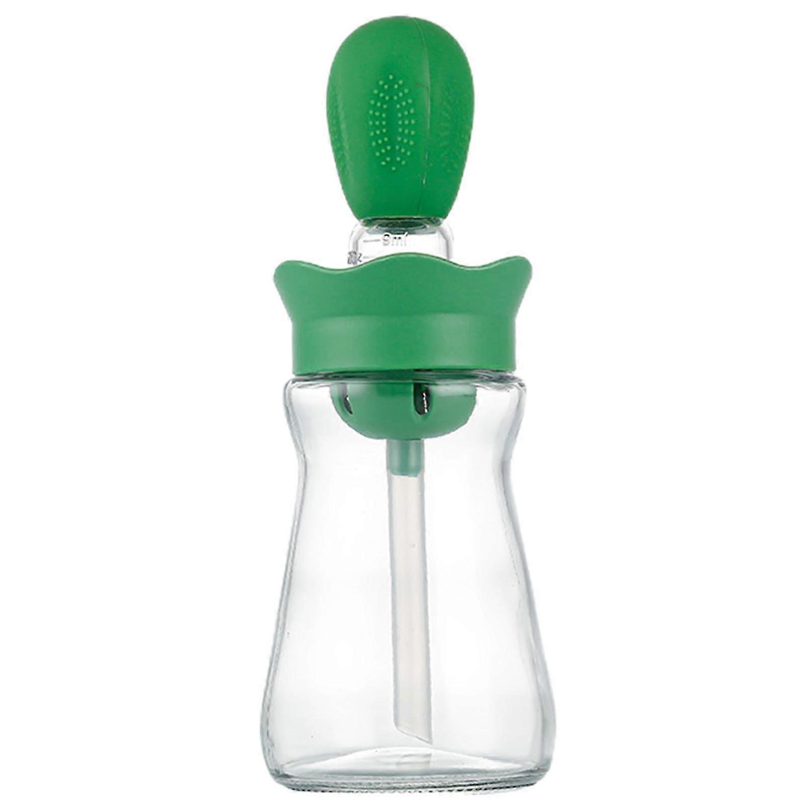 200ML 2 in 1 Glass Oil Bottle with Brush Clear Scale Quantitative Control Soft Bristles Cactus Olive Oil Dispenser