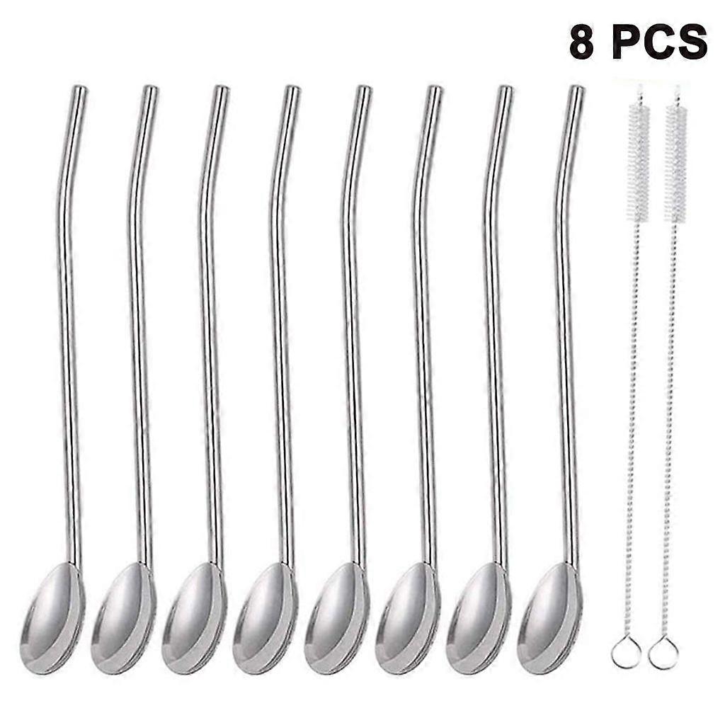 Stainless Steel Mixing Spoon, Smooth Long Handle Provides Comfortable Stirring Experience, Reusable Spoon Straws, Dual-Function Muddler And Spoon,