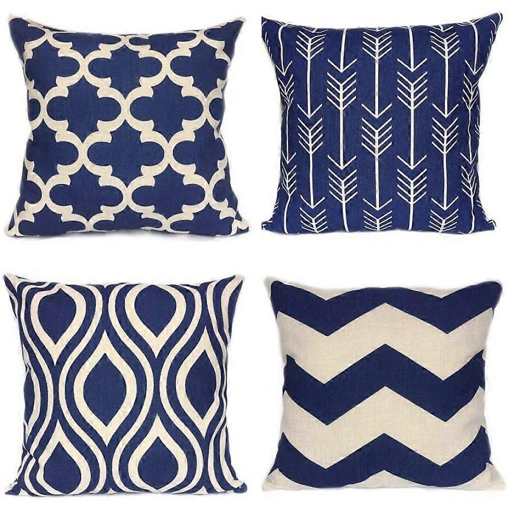 Geometric Throw Pillow Covers Azul Marinho Home Deco Outdoor para sofá sofá de algodão linho 18 x 18 polegadas, conjunto de 4