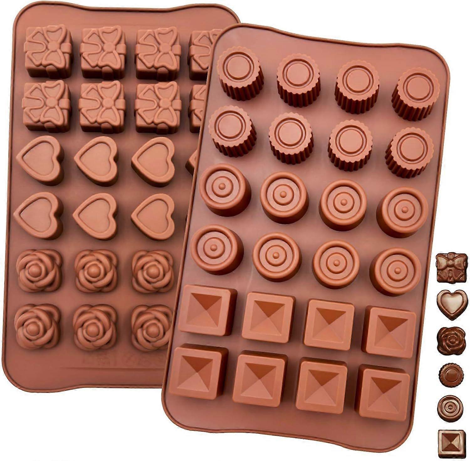 Set of 2 Silicone Food Pastry Molds - 24 Cavities - Non-Stick, Easy to Clean - For Chocolate, Candy, Ice Cubes, Jelly, Cake