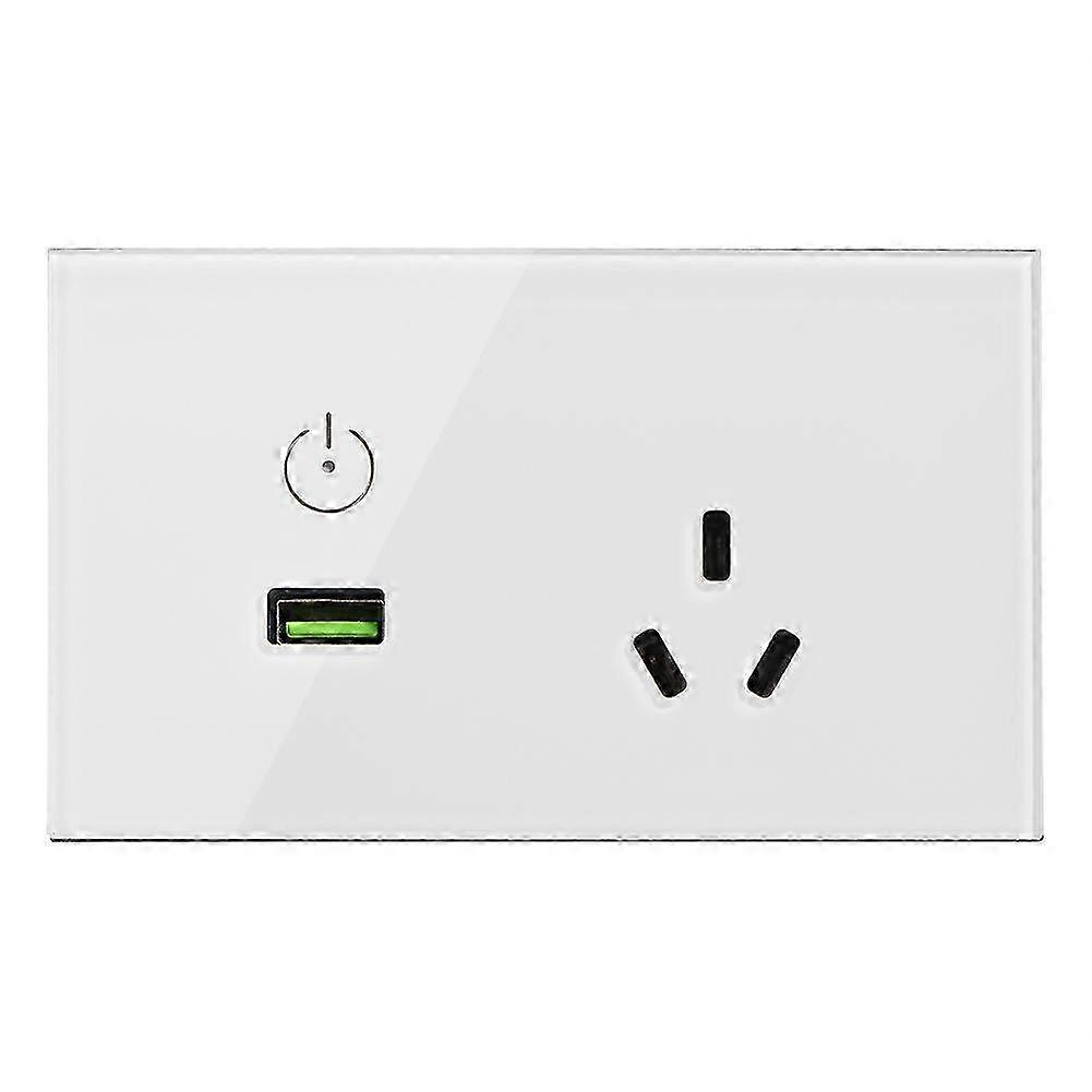 Glass Panel USB Charger Wall Plug Power Socket Touch Switch with Electric Outlet White US Plug