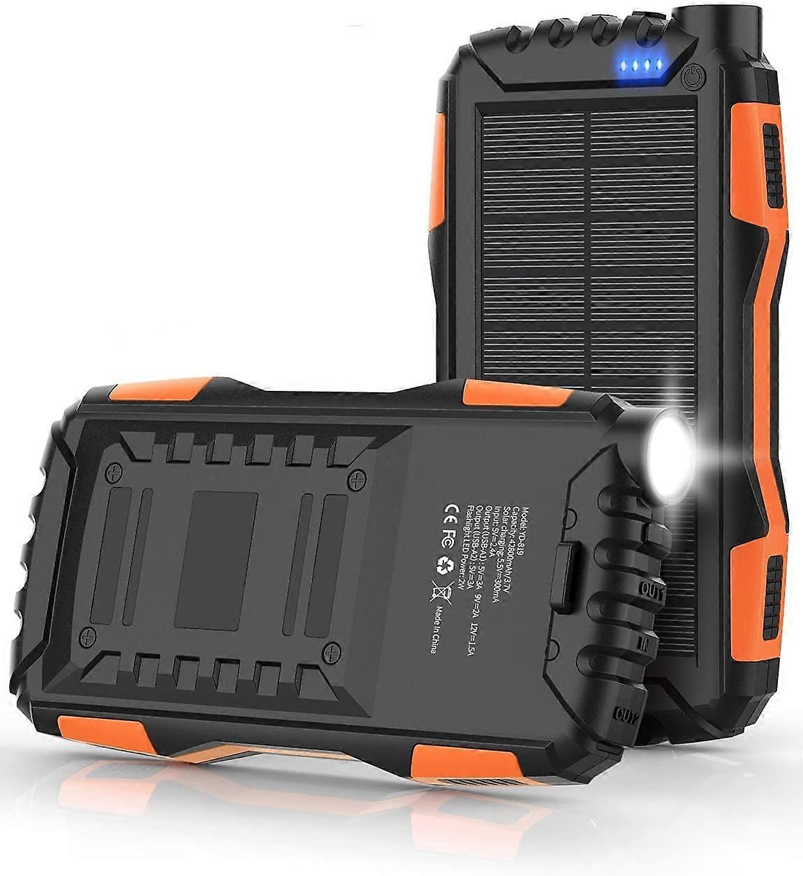 Solar Charger Power Bank External Battery Pack with Built-in Super Bright Flashlight 42800mAh