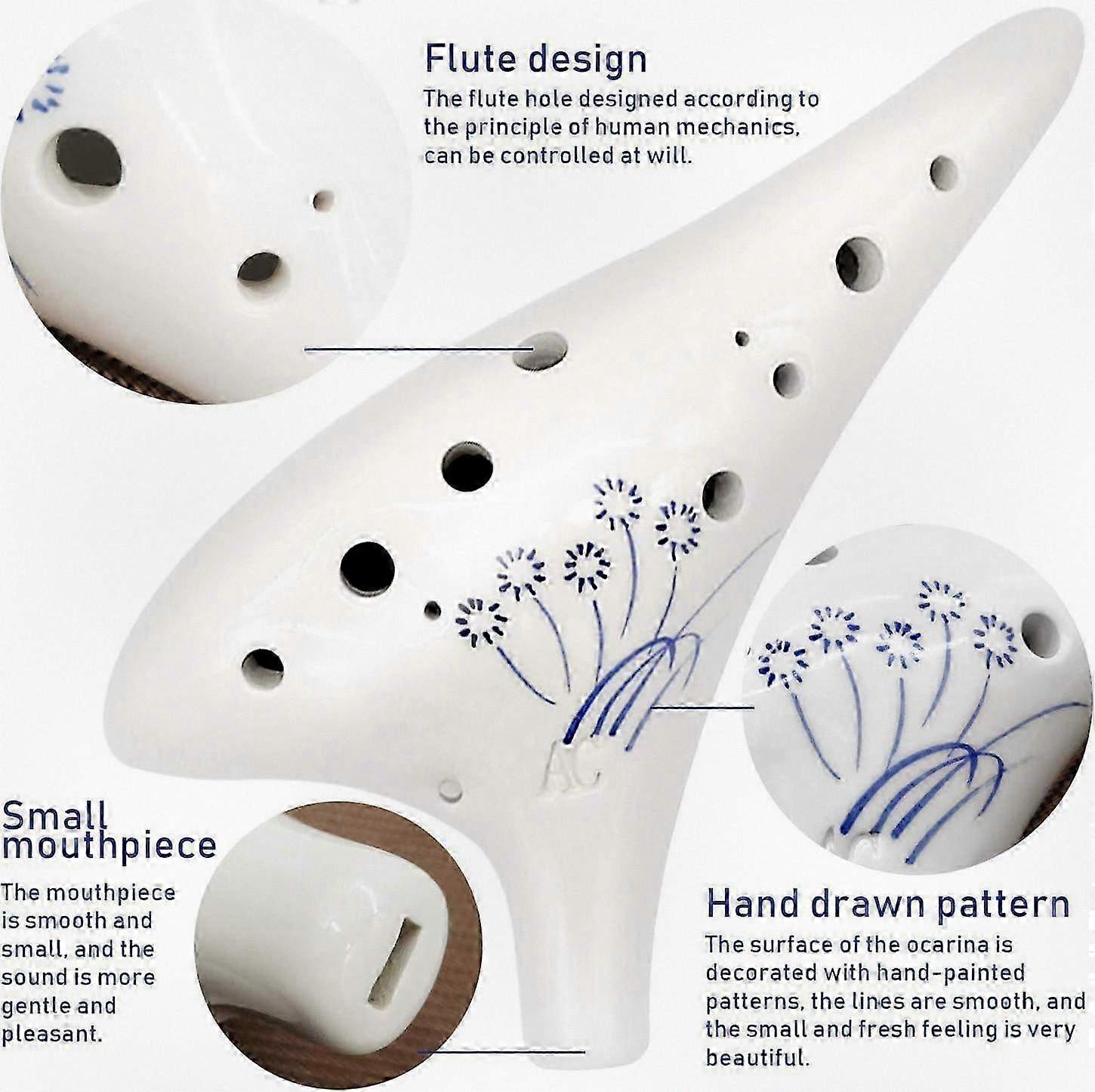 12-Hole Alto C Ceramic Ocarina for Beginners and Advanced Players