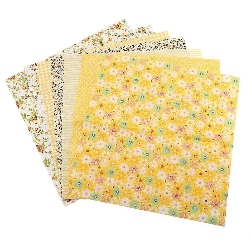 7pcs 25*25cm Cotton Fabric DIY Assorted Squares Pre Cut Bedding Suite Quarters Bundle (Yellow)
