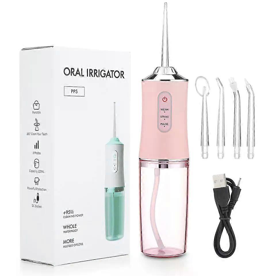 Oral Irrigator Portable Water Flosser, USB Rechargeable Water Jet Tooth Pick + 4 Jet Tip 3 Modes Waterproof Teeth Cleaner