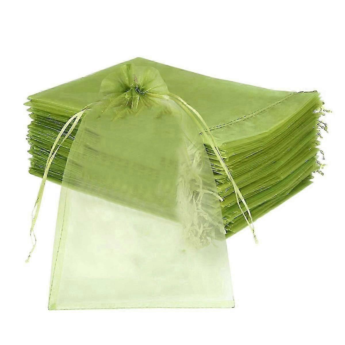 100Pcs Fruit Protection Bags (8X12 Inches) Green Mesh Lid Bag Drawstring Mesh for Fruit Protection Vegetable Garden