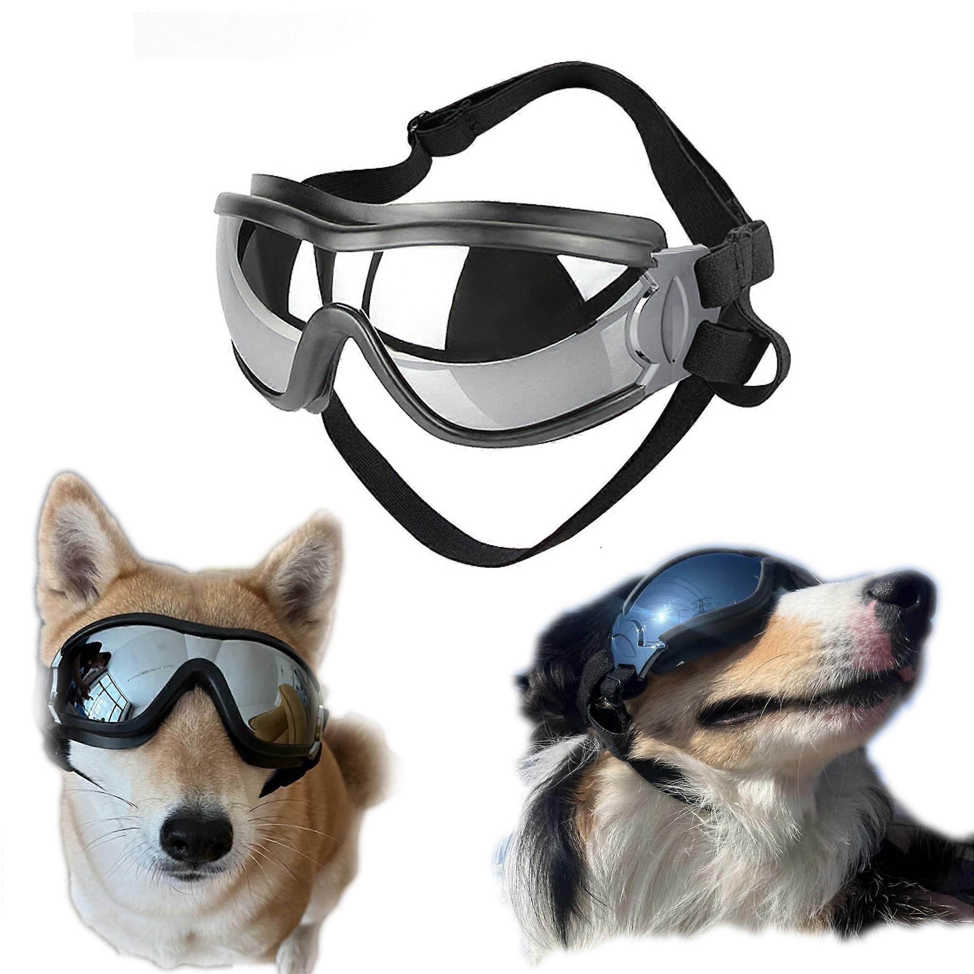 Dog Sunglasses for Large and Medium Breeds, Waterproof Anti-Fog Goggles with Adjustable Strap for Sun and Wind Protection, Black