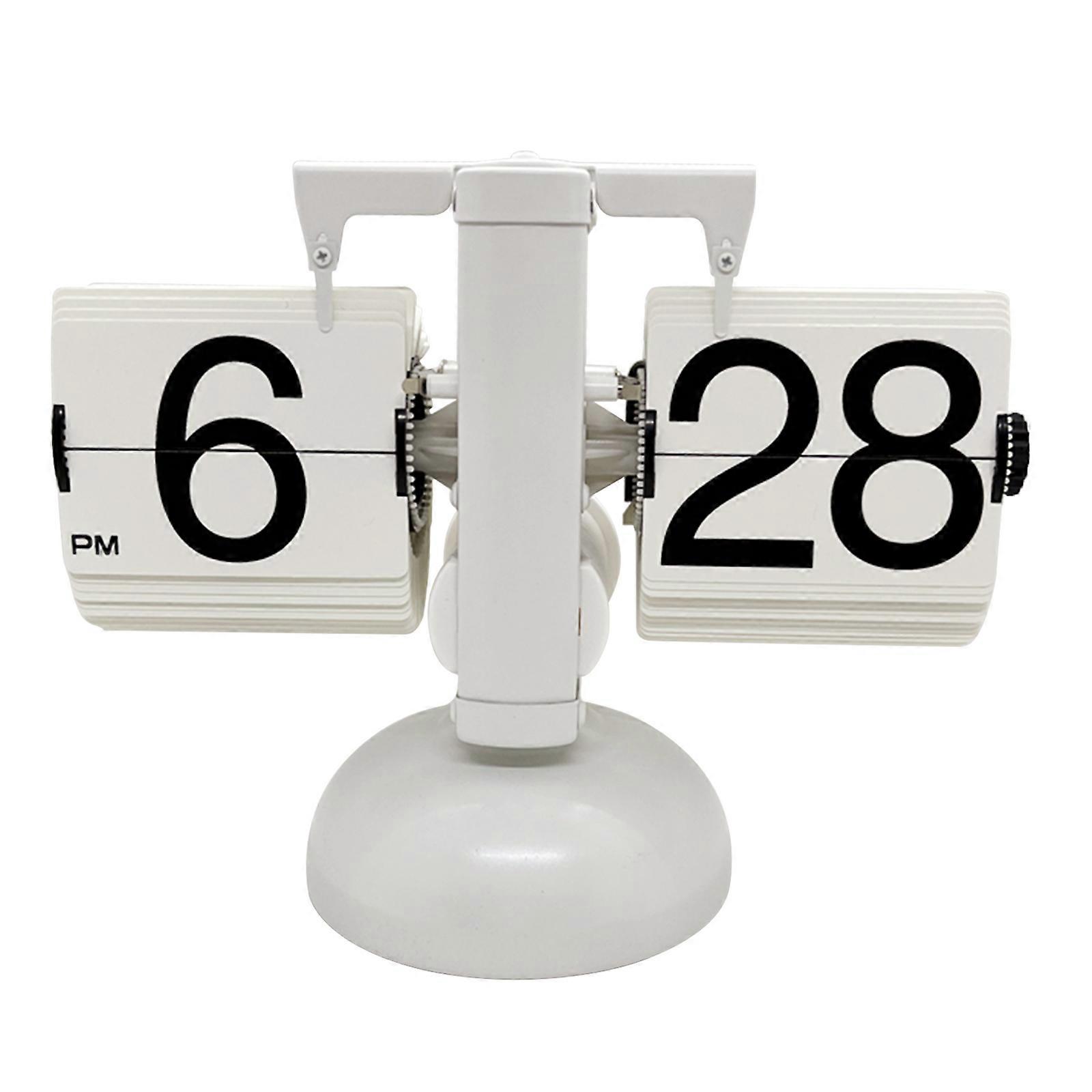 Automatic Flip Digital Clock 24 Hours Table Stainless Steel Turn Page  White