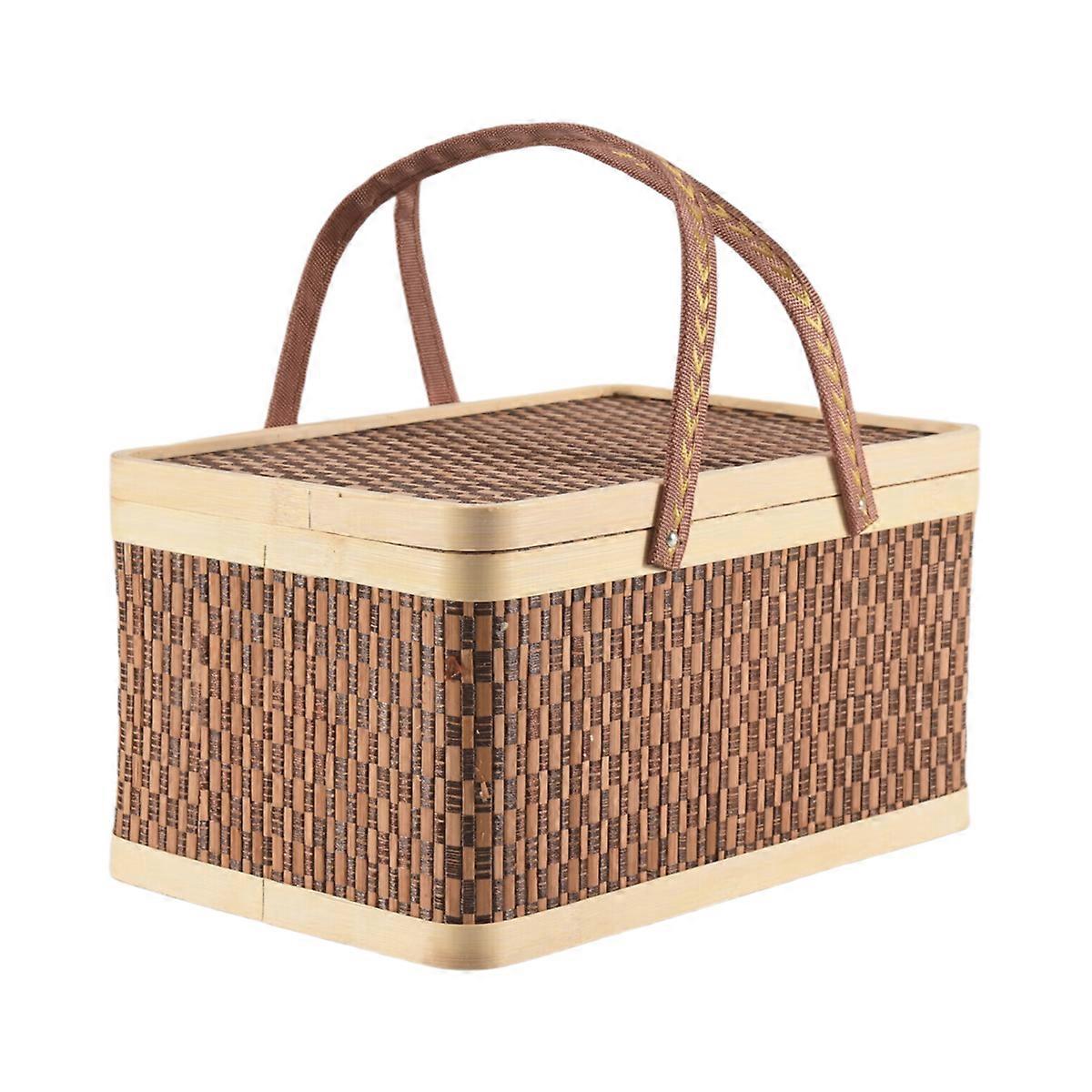 New Bamboo Basket Natural -Friendly Woven Basket Bamboo Picnic Basket
