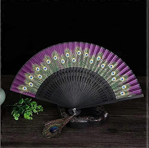 折叠扇 女士装饰折叠扇 竹木 丝绸 孔雀 手摇扇 古典中式扇