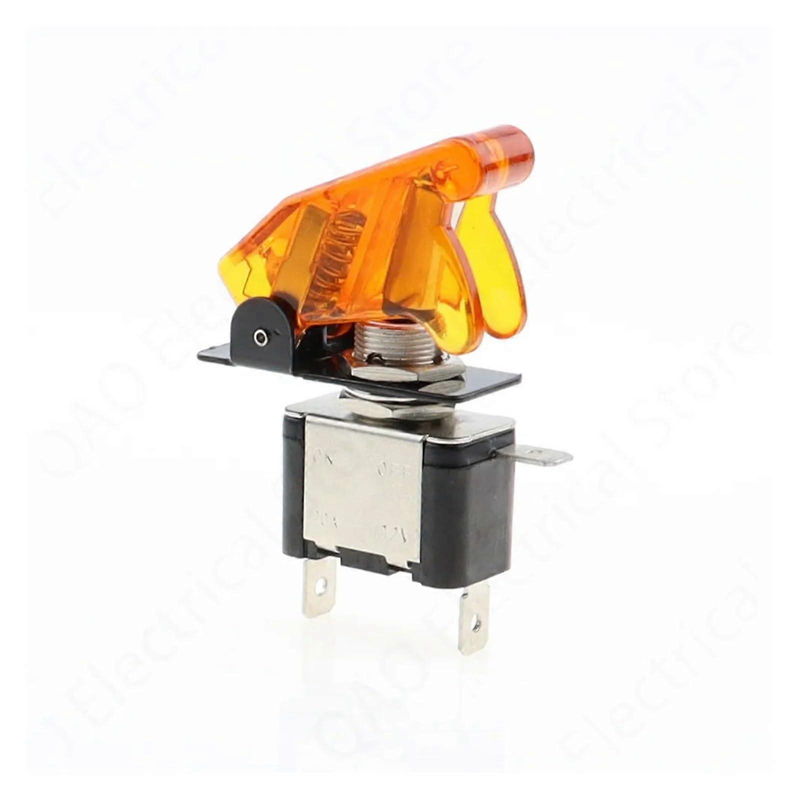 Illuminated Led Toggle Switch Auto Car Boat Truck With Aircraft Flip Up Cover Guard Yellow 12V 20A