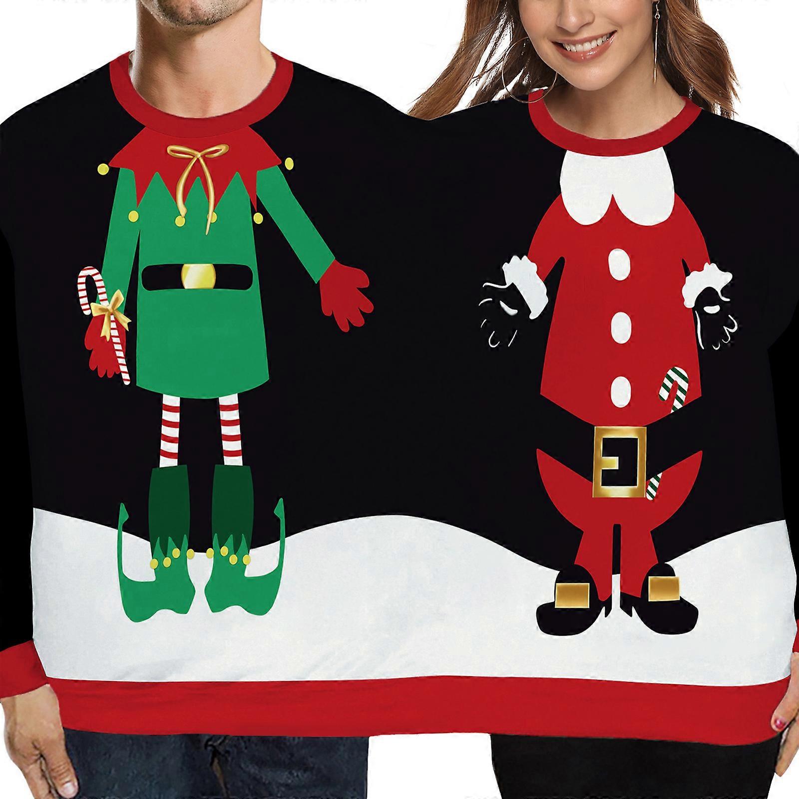 Pánská a dámská ošklivá vánoční mikina pro dvě osoby s kapucí Funny Xmases Conjoined Twin Pullover 034 S