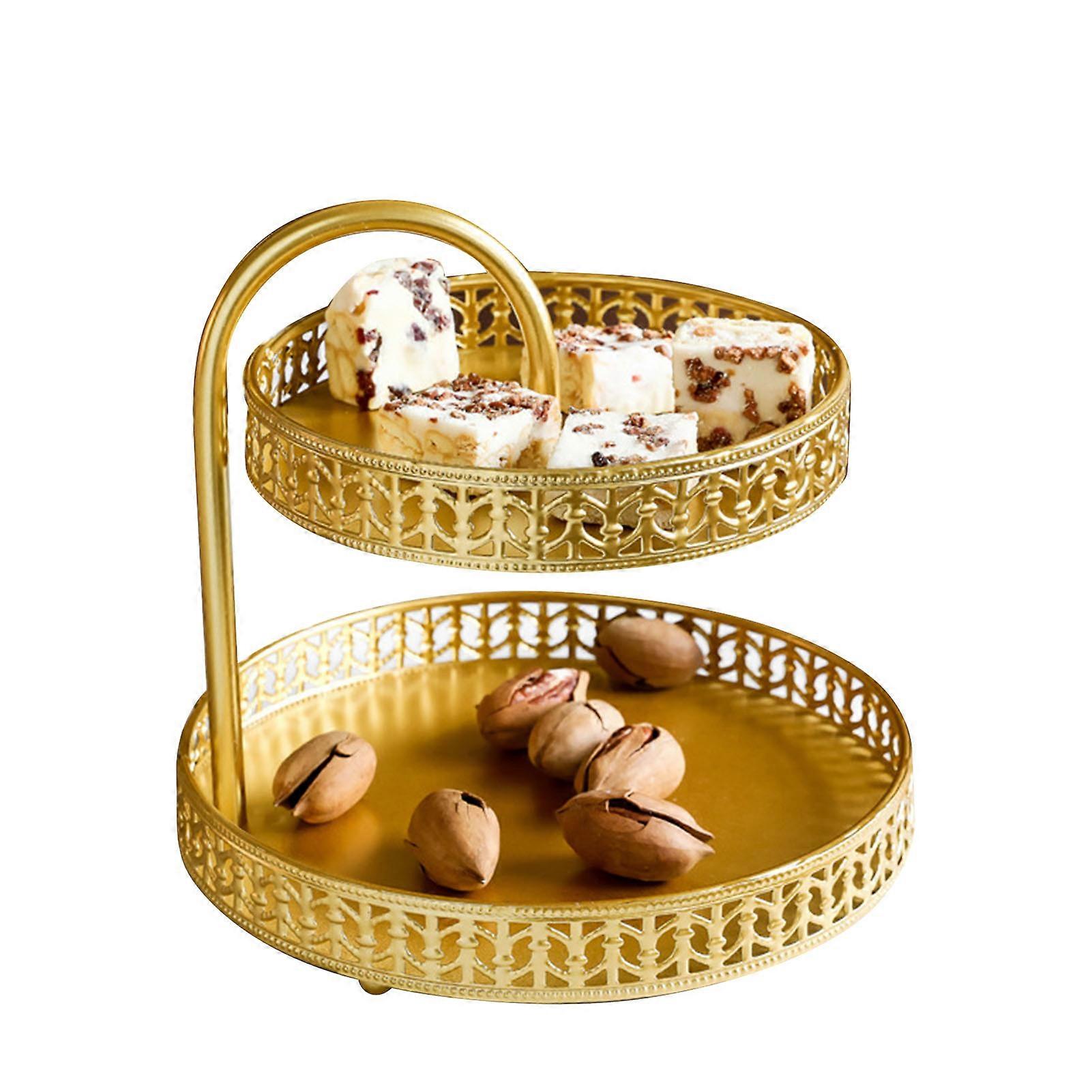 Double Layer Pastry Tray Decorative Copper Gold Biscuits Dessert Display Plate for Wedding