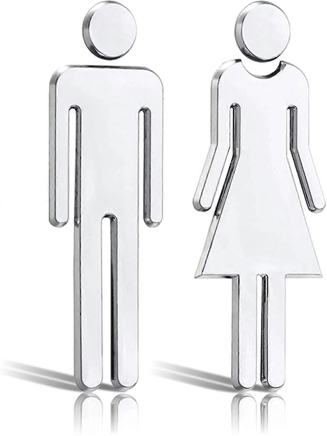 Uudet wc-kyltit miesten ja naisten symboleista, wc-tarrat, 12 cm: n wc-kyltit ovilevy hopea naiset miesten liima-wc-kyltit, vessan ovelle