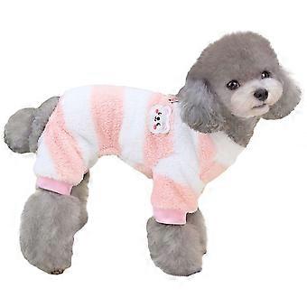 Dog Pajamas for Small Dogs, Winter Dog Sweater with Leash Ring, Fleece Pet Clothes, Cute Doggy Jumpsuit Apparel(Pink)
