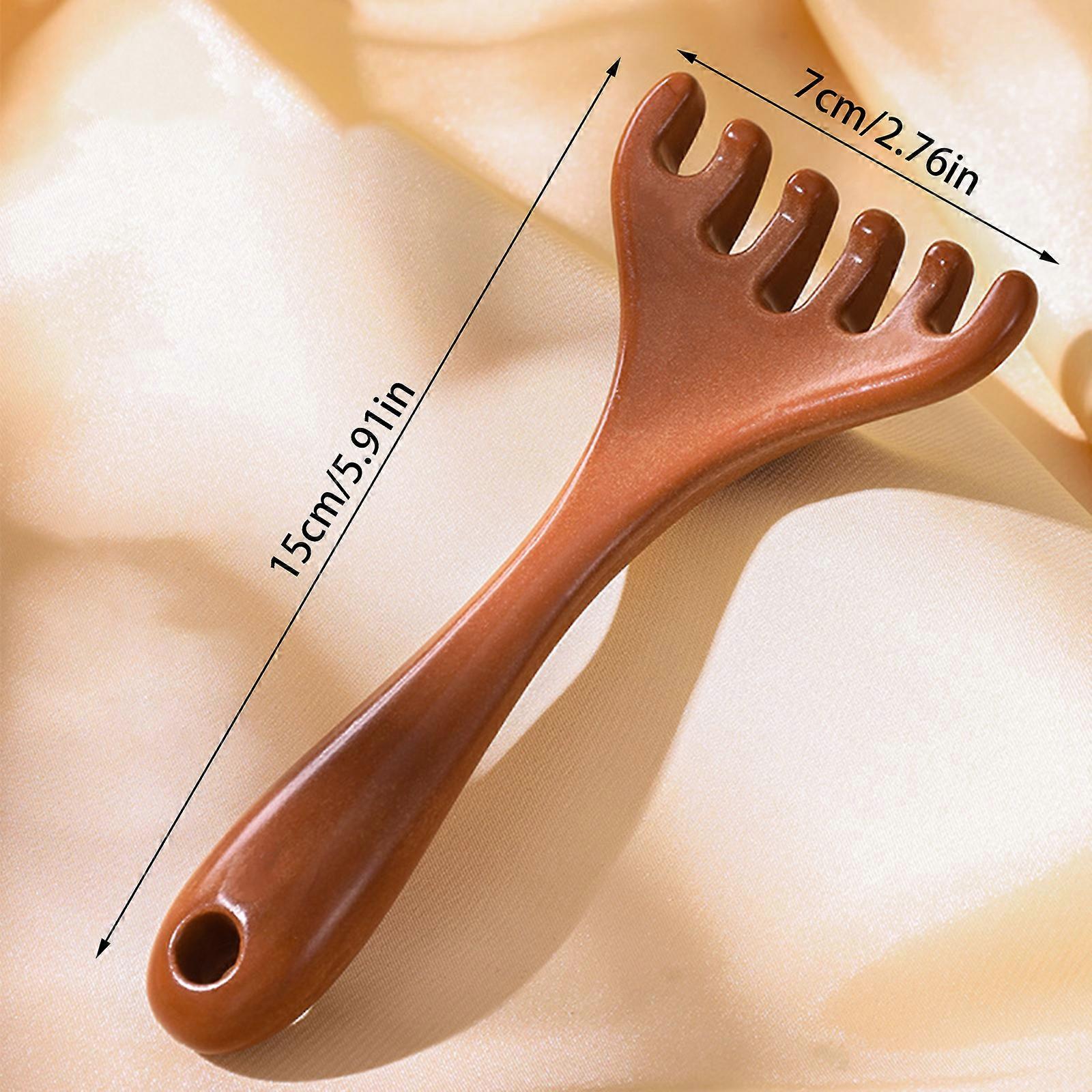 1PC Imitation Sandalwood Six-tooth Long Handle Body Massage Comb Multi-functional Meridian Massage Neck Scalp Facial Scraping