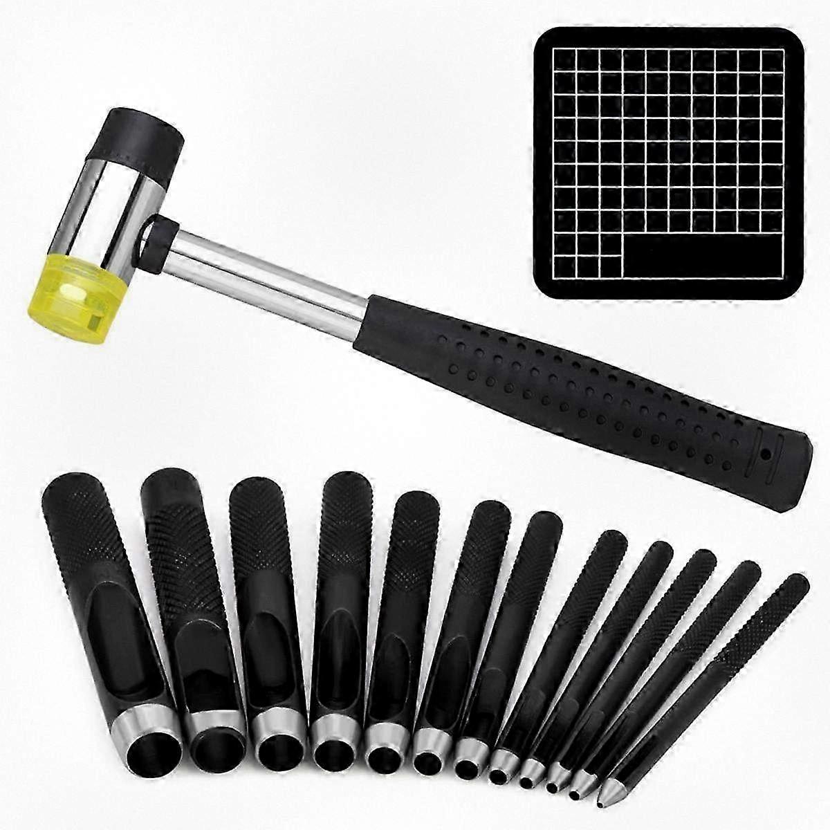 12-Size Leather Punch Set with Hammer and Cutting Mat (1.0-10mm) for Leather Craft and DIY Projects
