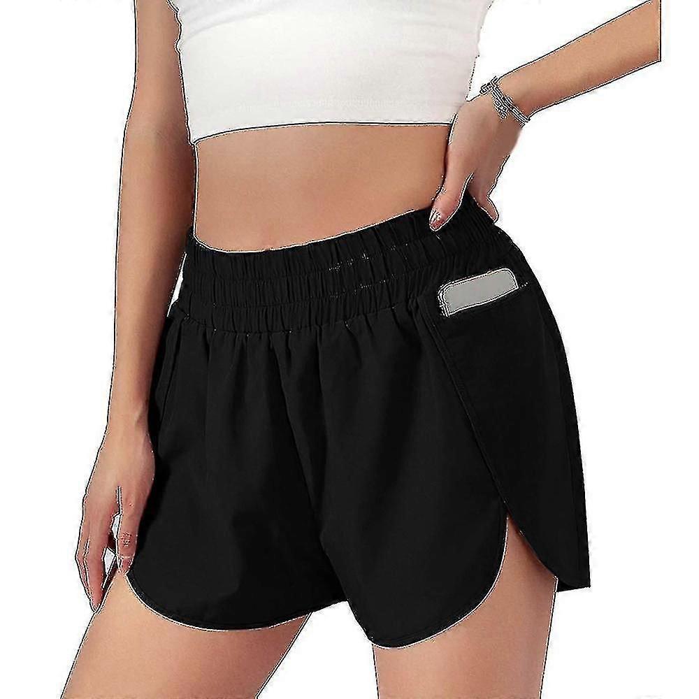 Women Plain Elastic Waist Layered Yoga Shorts Casual Sports Running Short Pants