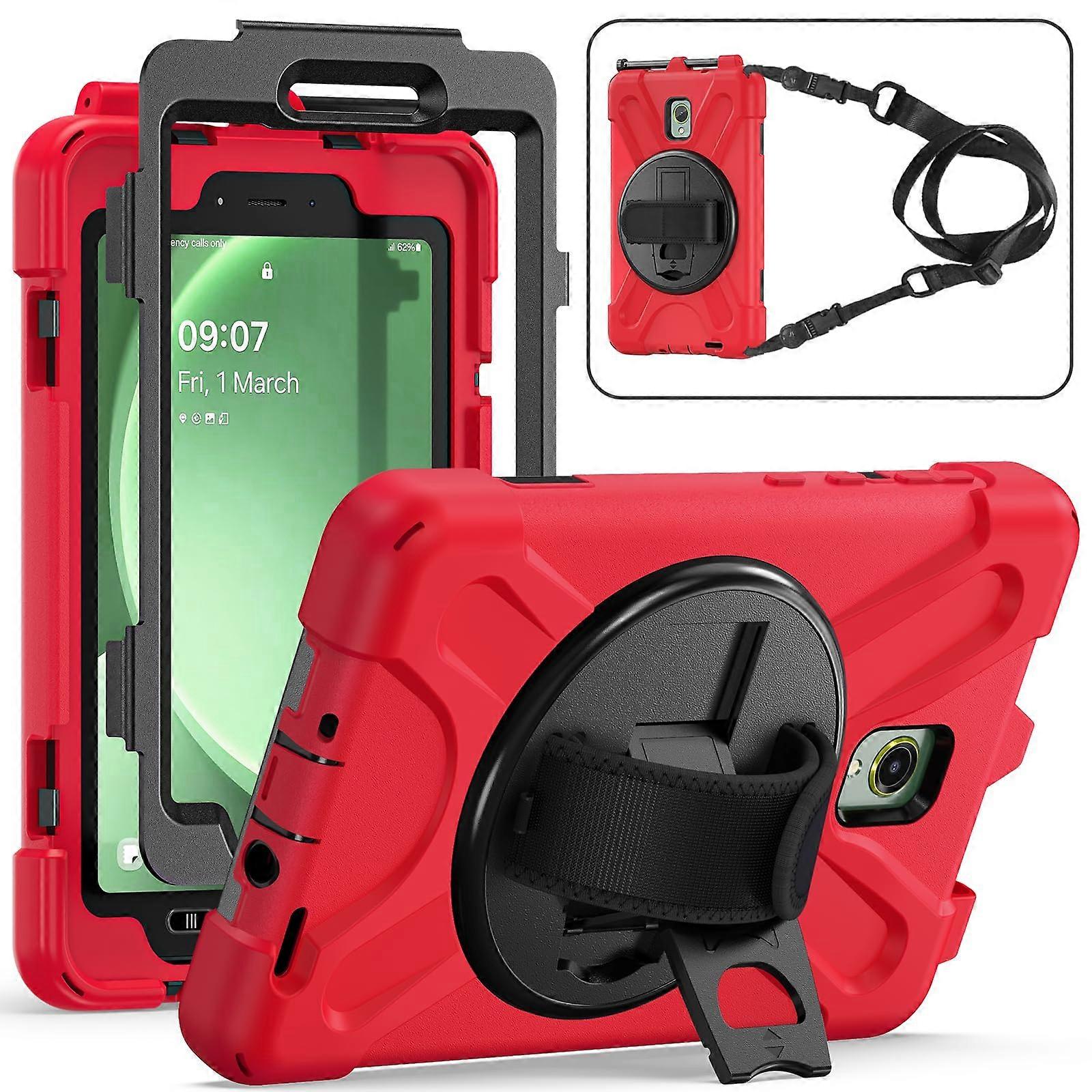 Case for Samsung Galaxy Tab Active5/Active3 8.0 With 360 Stand And Straps, Red, For Active5 8 In 2024 And Active3 8 In 2020