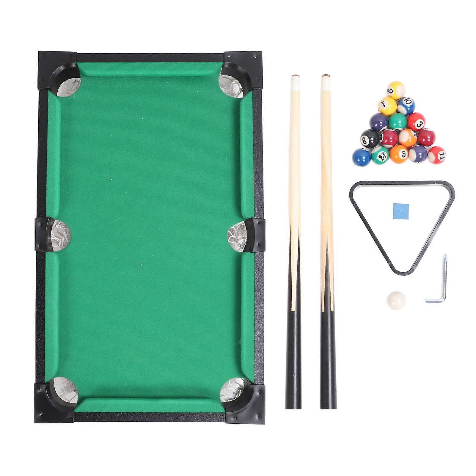 Small Top Games with 16 Pool Balls 2 Cues 1 Triangle Rack 1 Chalks Tabletop Billiards Table Set for Family Game