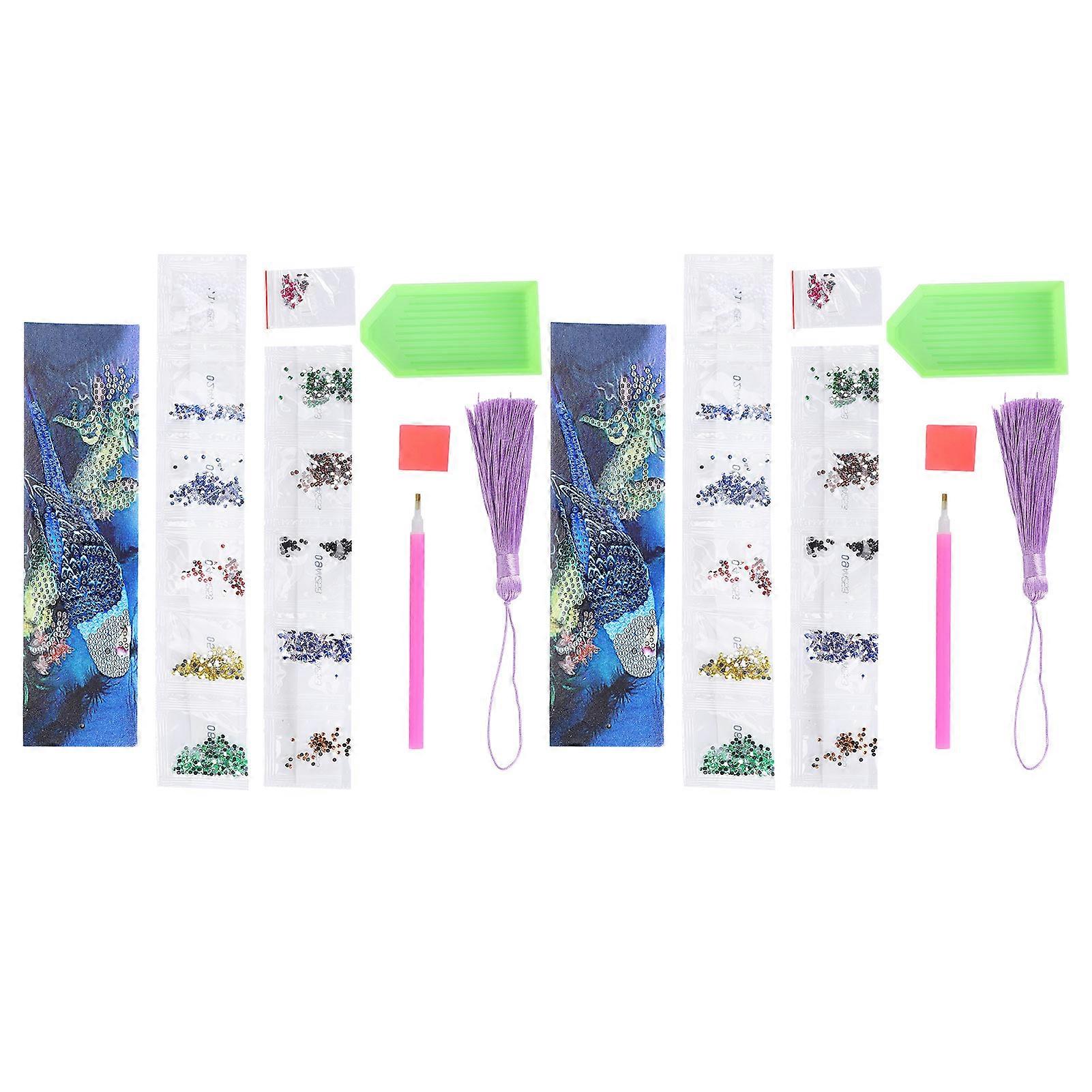 2 Set Diamond Bookmarks Crystal 5D DIY Painting Fancy Shape Round Parrot Pattern Hanging Craft
