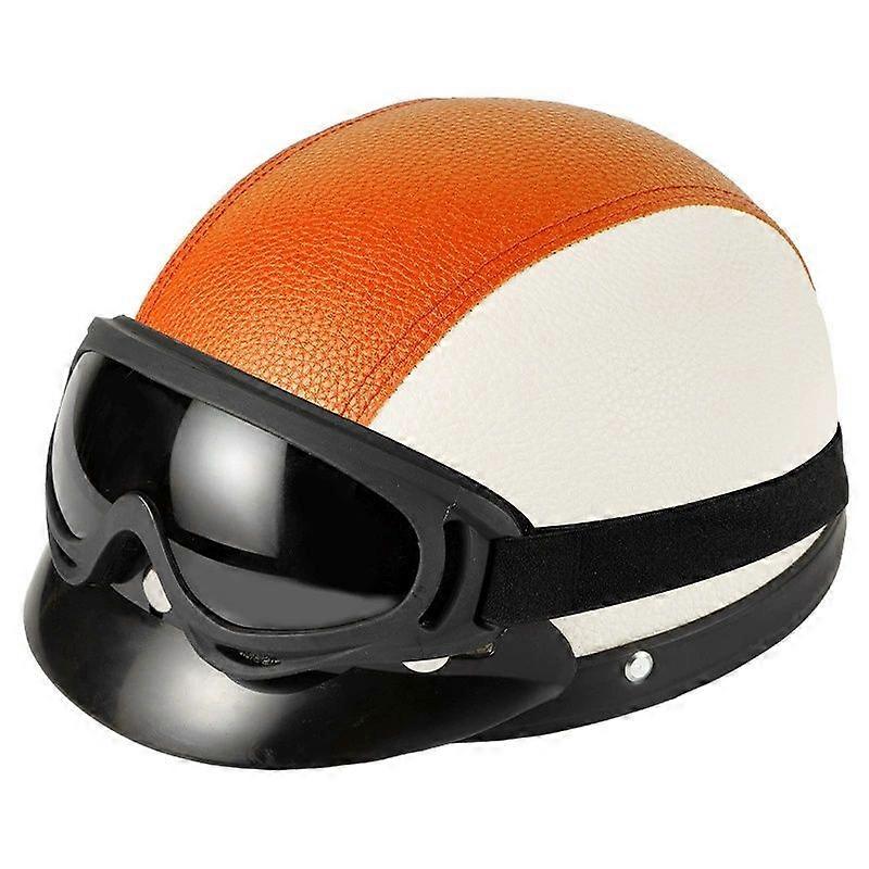 Version rétro amélioré style vintage scooter moto casque en cuir demi-visage ouvert avec lunettes anti-UV - 54-60cm
